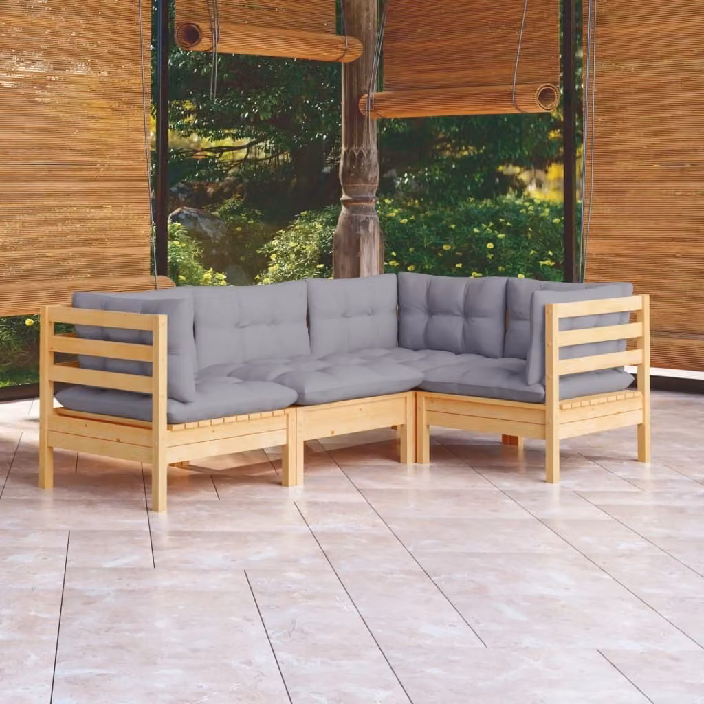 Maison Exclusive - Set Divani da Giardino 4 pz con Cuscini Grigi Massello di Pino