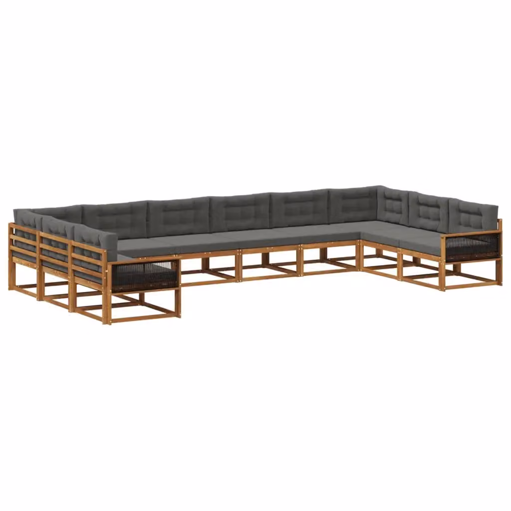 Set di divani da esterno a forma di U vidaXL in legno di acacia con cuscini beige e antracite – 2