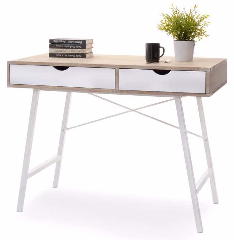 Scrivania SAYER con cassetti - bianco / rovere sonoma