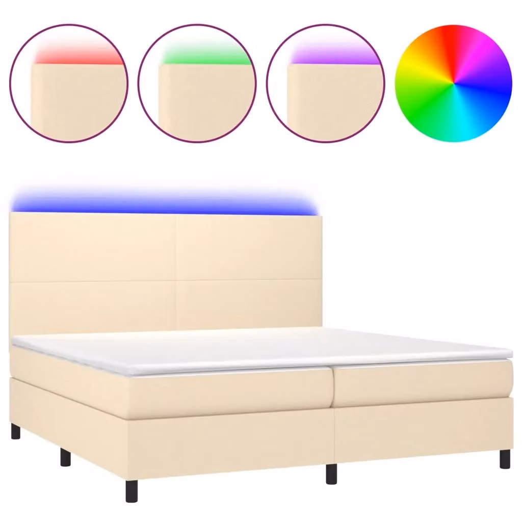 Letto moderno vidaXL con materasso a molle pocket e illuminazione LED bianca, tessuto beige, L: 200 cm, P: 200 cm, H: 203 cm – 2