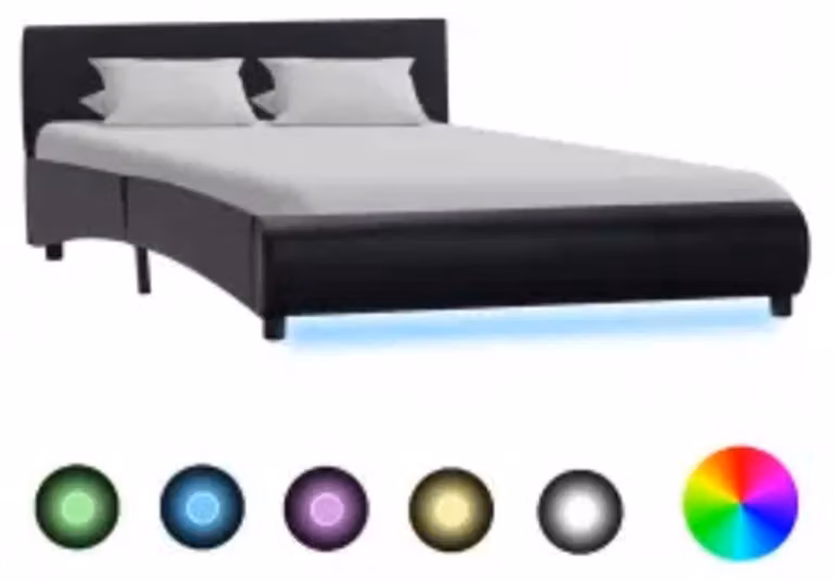 The Living Store Struttura letto con LED in ecopelle nera 140×200 cm