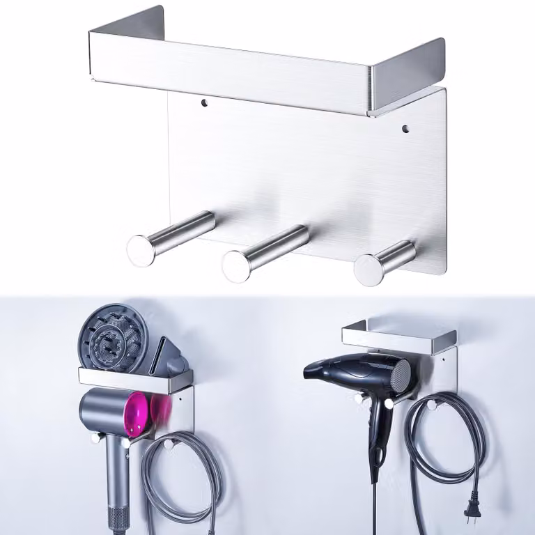 Omgoods - Supporto da parete per asciugacapelli e strumenti di styling, acciaio inossidabile
