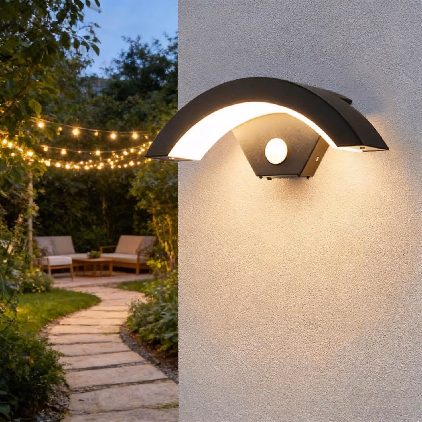 Lampada da parete esterna a LED con sensore di movimento, 24 W, colore antracite