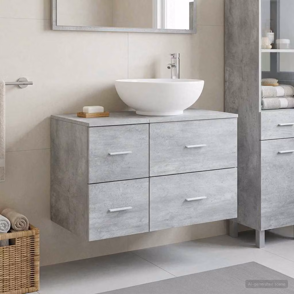 Set di mobili per il bagno vidaXL composto da mobile lavabo e mobile contenitore, design minimalista, colore grigio e argento, montaggio a parete