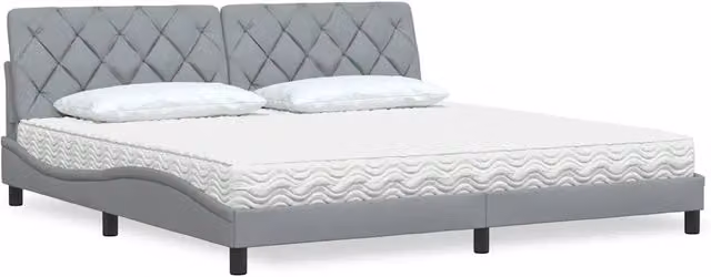 Letto moderno vidaXL con materasso in schiuma, tessuto grigio e bianco, L/P/H: 200 x 200 x 218 cm
