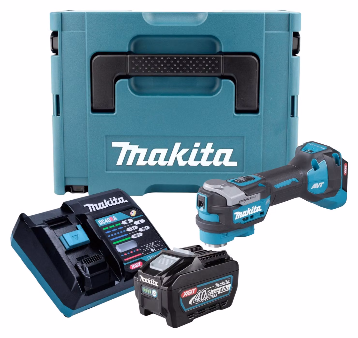 Makita TM 001 GT101 Utensile multifunzione a batteria 40 V max. Starlock Max Brushless + 1x batteria ricaricabile 5,0 Ah + caricabatterie + Makpac