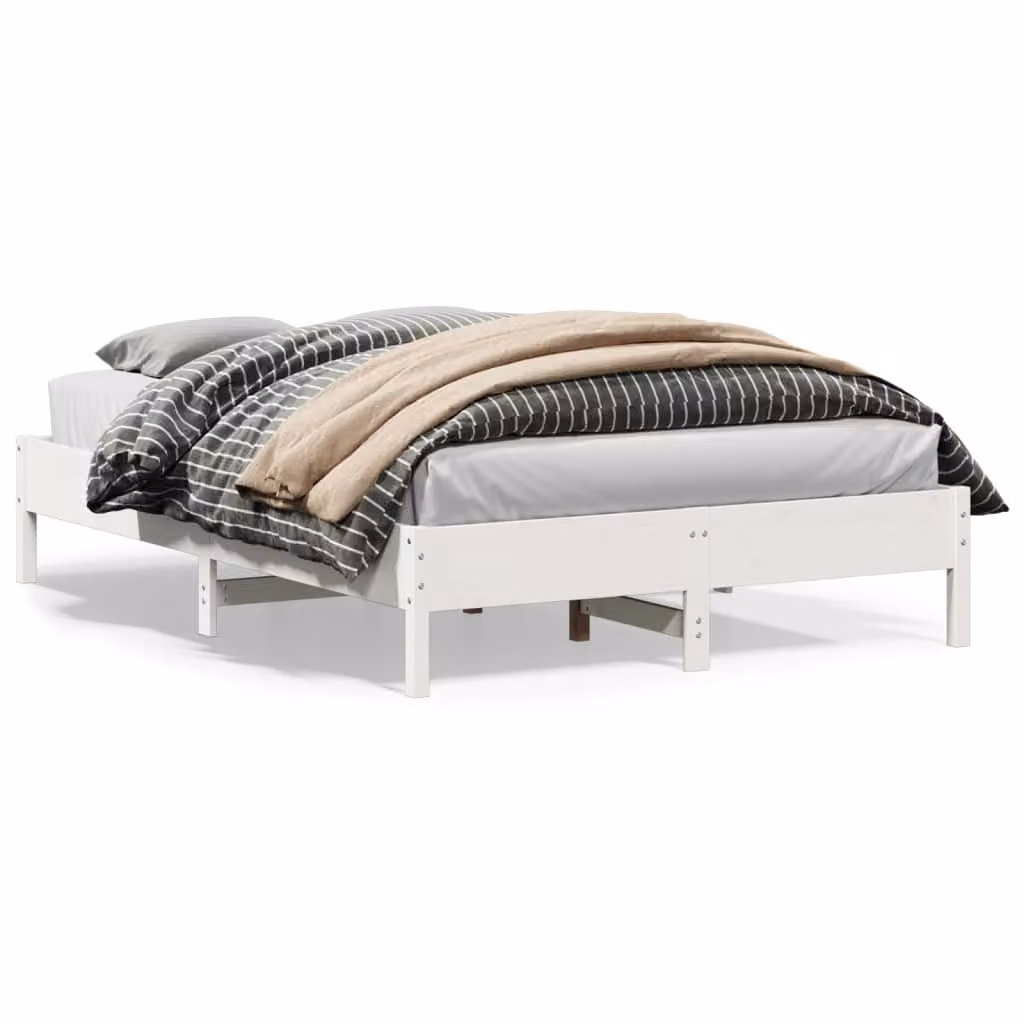 Letto senza materasso vidaXL in legno massello di pino bianco con doghe fisse L/P/H: 205.5 x 140 x 145.5 cm