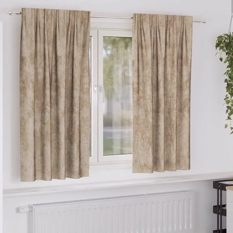 Set di 2 tende oscuranti in velluto vidaXL, colore beige, termoisolanti, L: 140 cm x H: 175 cm