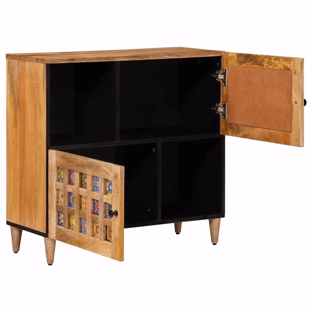 Credenza moderna vidaXL in legno di mango massello marrone L 80 x P 33 x H 75 cm – 2