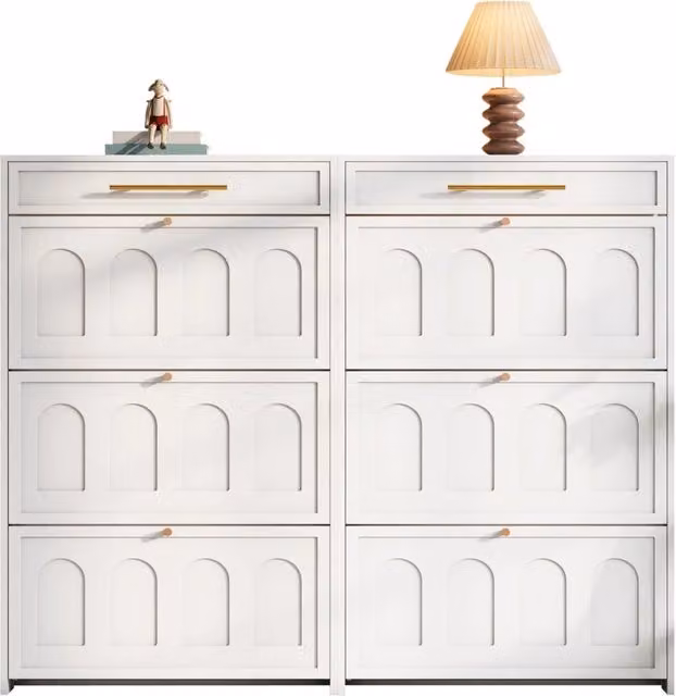 Scarpiera Moderna Bianca con 12 Scomparti e 2 Cassetti; Mobile Porta Scarpe Salvaspazio Profondità 25 cm per Ingresso