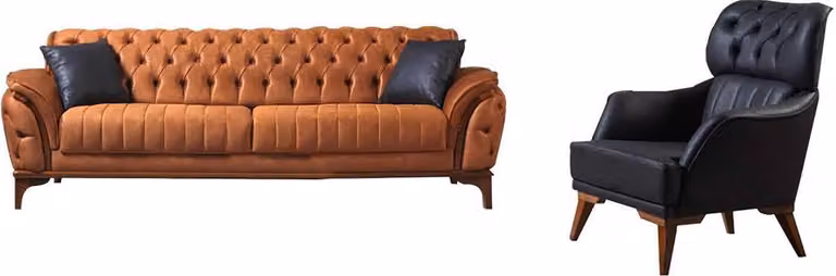 Orange-Schwarz Chesterfield Garnitur Luxuriöser Dreisitzer Sessel 2tlg
