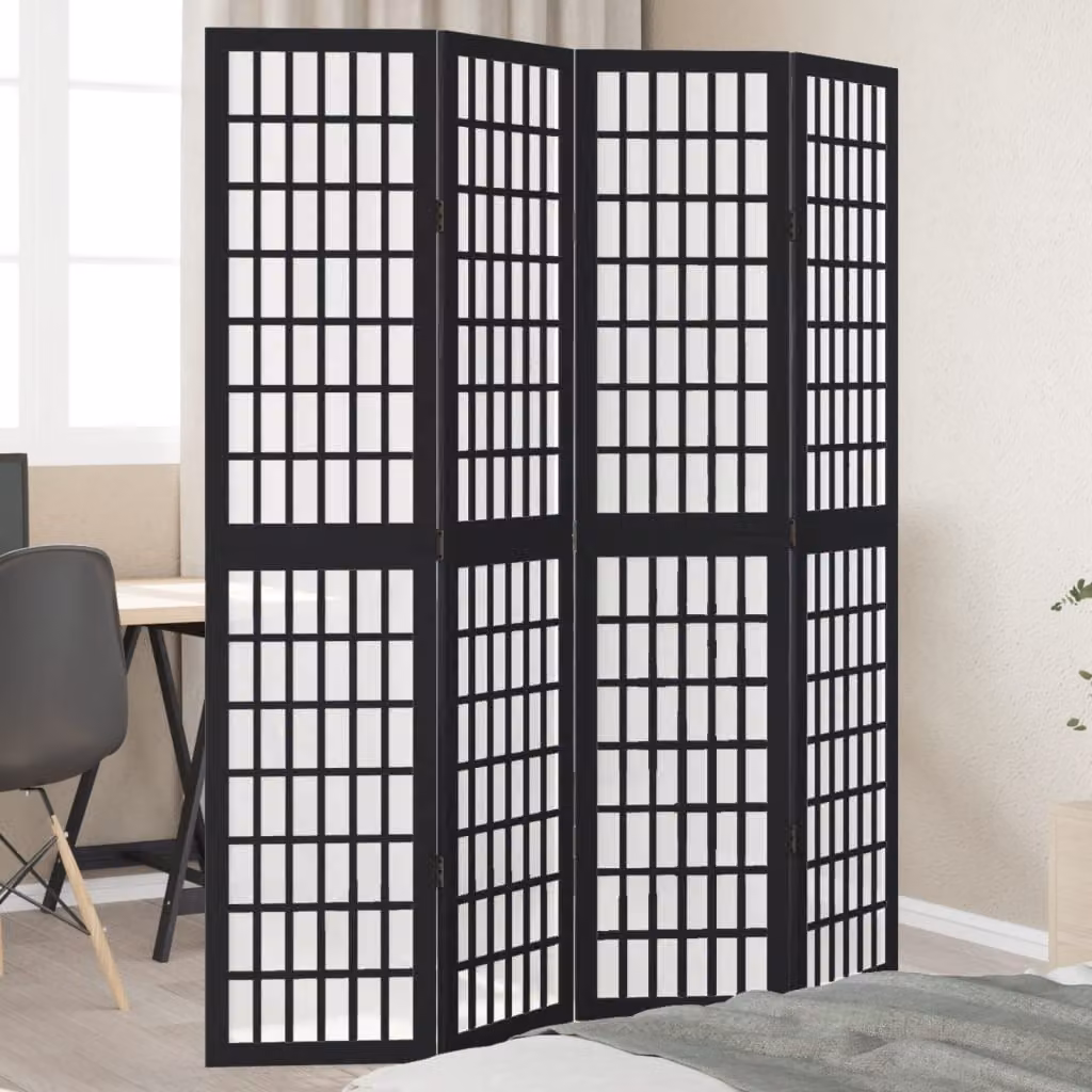 vidaXL Divisorio Ambienti a 4 Pannelli in Legno di Paulownia e Metallo Nero Opaco H: 180 cm