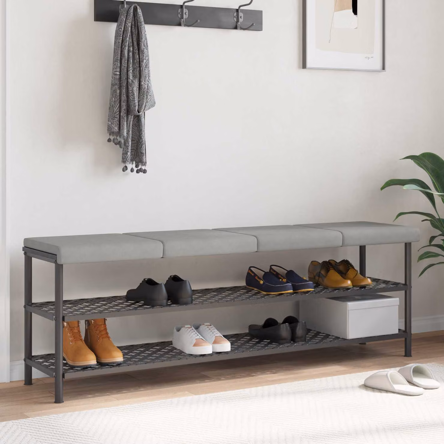 Set di 4 cuscini per panchina vidaXL in microfibra e poliestere, colore grigio, forma rettangolare, L 40 cm x P 40 cm x H 3,5 cm