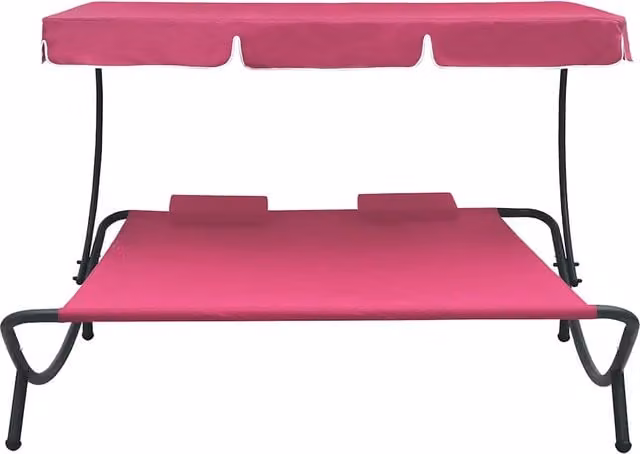 Lettino Prendisole | Sdraio da giardino | Lettino da sole con Baldacchino e Cuscini Rosa