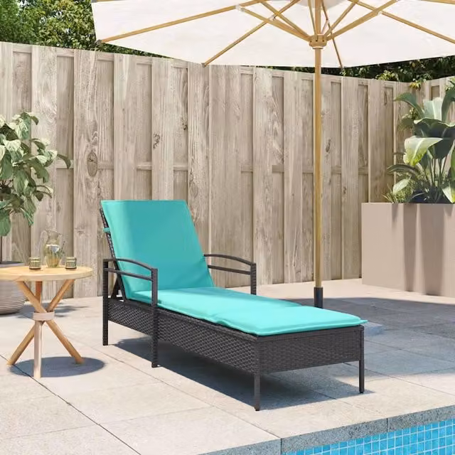 Lettino prendisole vidaXL in polyrattan con cuscino turchese e nero, L/P/H: 200 x 63 x 81 cm – 1