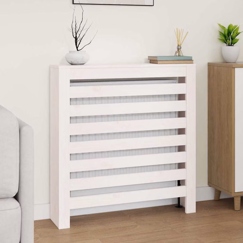Copertura Termosifone vidaXL in Legno Massello di Pino, Bianca, L: 79,5 cm, P: 19 cm, H: 84 cm
