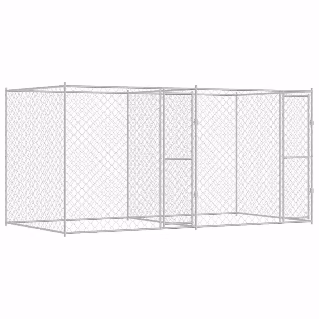 Gabbia per cani vidaXL in metallo argentato resistente alle intemperie L: 400 cm, P: 200 cm, H: 200 cm – 2