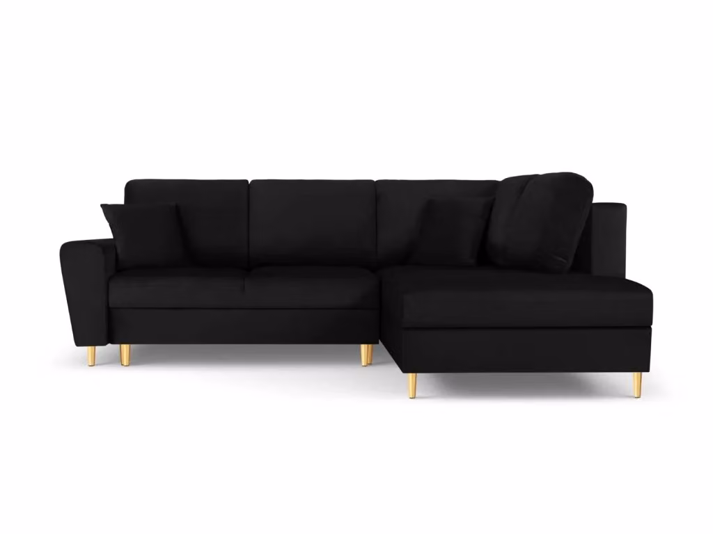 Divano angolare convertibile con contenitore Kyoto Cosmopolitan Design, 5 posti in velluto nero, L: 243 cm, P: 160 cm, H: 88 cm – 2
