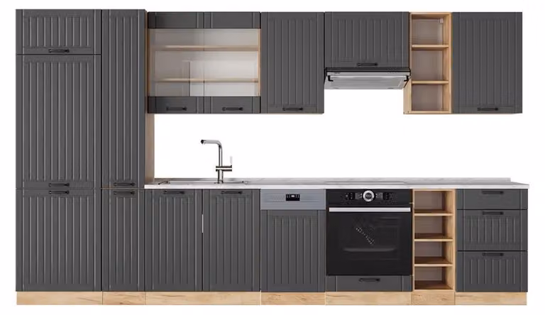 Cucina componibile Vicco Fame-Line Grigio scuro 355 cm , PL Marmo, Model 56813