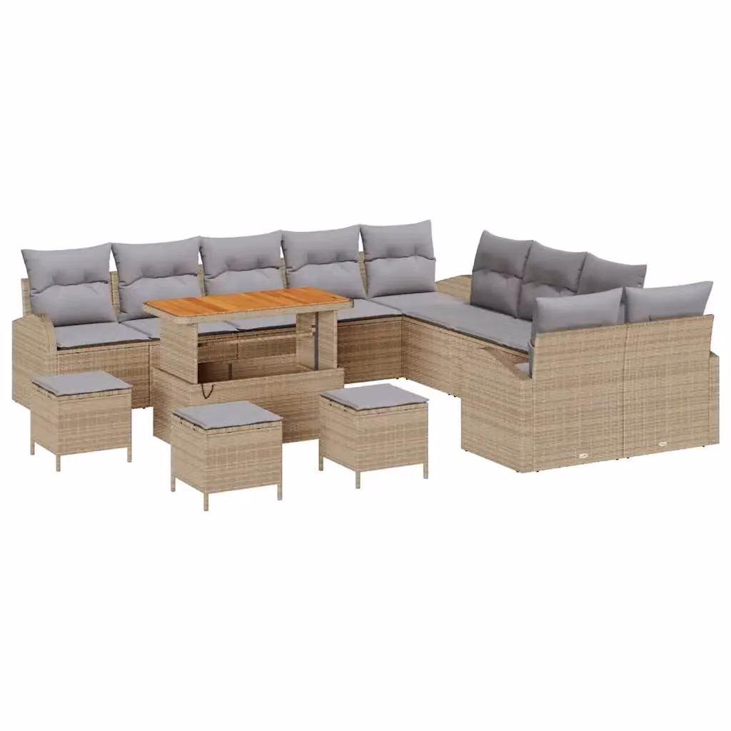 vidaXL Set Divano da Giardino a Forma di U con Tavolino, Pouf e Cuscini, Colore Beige e Grigio – 2