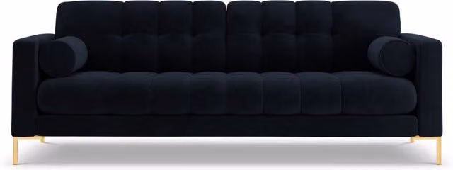 Divano 3 posti Bali Cosmopolitan Design in velluto blu scuro con dettagli oro e cuscini inclusi L: 177 cm, P: 75 cm, H: 92 cm