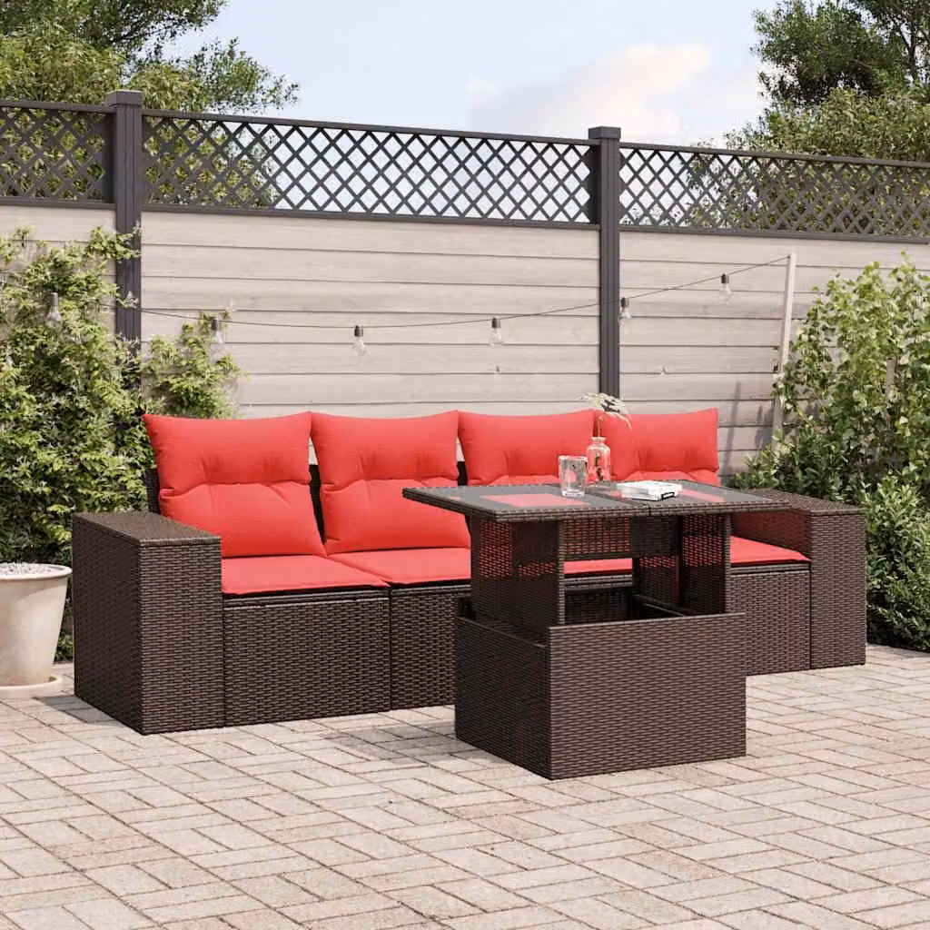 Maison Exclusive - Set di 5 divani da giardino con cuscini, marrone, polyrattan