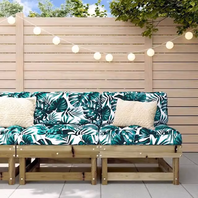 Set di 2 divani da giardino vidaXL in legno di pino con cuscini floreali neri e verdi per esterno e terrazza – 1