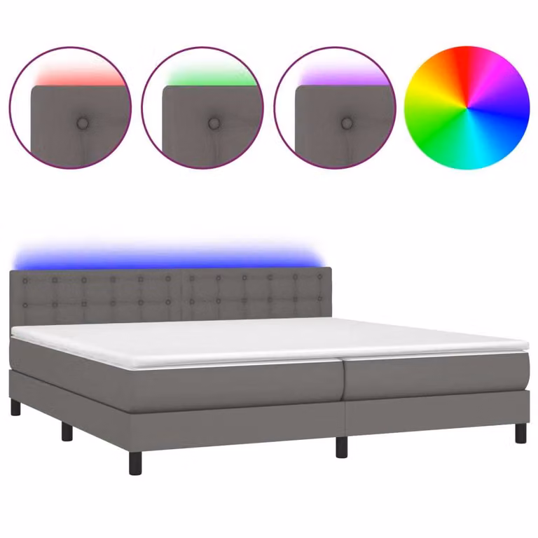 Giroletto Molle con Materasso e LED Grigio 200x200cm Pelle finta