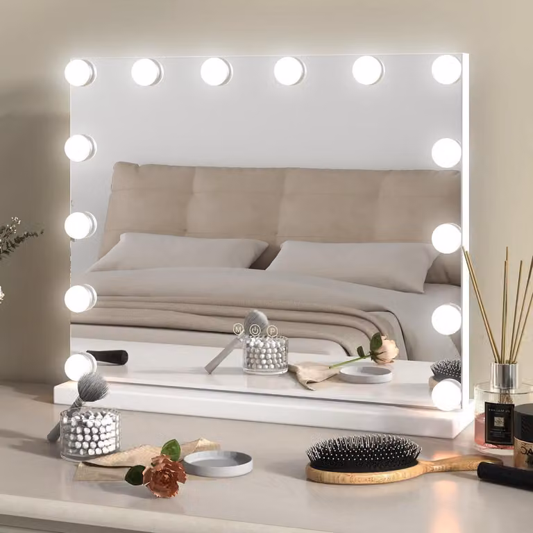 Specchio da trucco hollywoodiano con illuminazione, 14 LED dimmerabili, 3 modalità di colore, controllo touch, dimensioni 50x12x43 cm