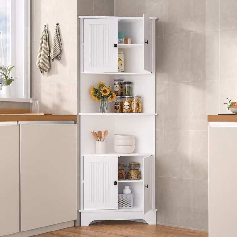 Armadio per cucina, altezza 173 cm, bianco/nero, 2 ante, 2 ripiani, con sistema di sicurezza anticaduta