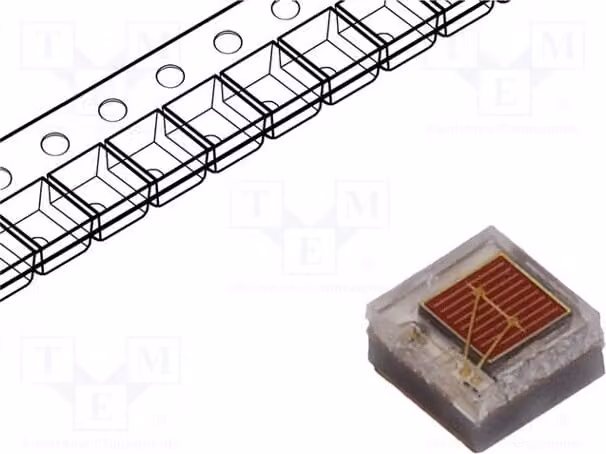 1 LED, 30-43 lm, angolo di emissione 130°, corrente di funzionamento 350 mA, lunghezza d'onda dominante: 613,5-631 nm, dimensioni: 1,6 x 1,6 x 0,75 mm, modello: PQ2A-4FRE, produttore: LED-Leistu