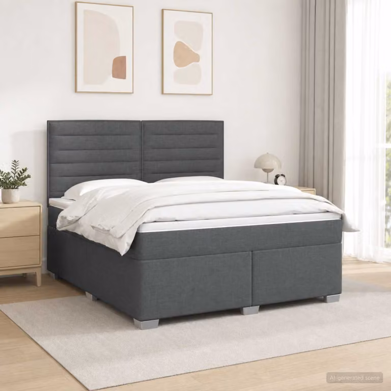 vidaXL Letto box spring con materasso in tessuto Grigio, dotato di illuminazione sottostante e porta USB, L/P: 140 x 190 cm