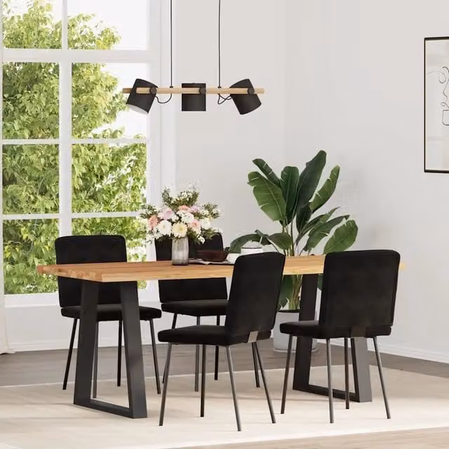 Set di 4 sedie da pranzo vidaXL in velluto nero con struttura in metallo e legno per soggiorno e cucina