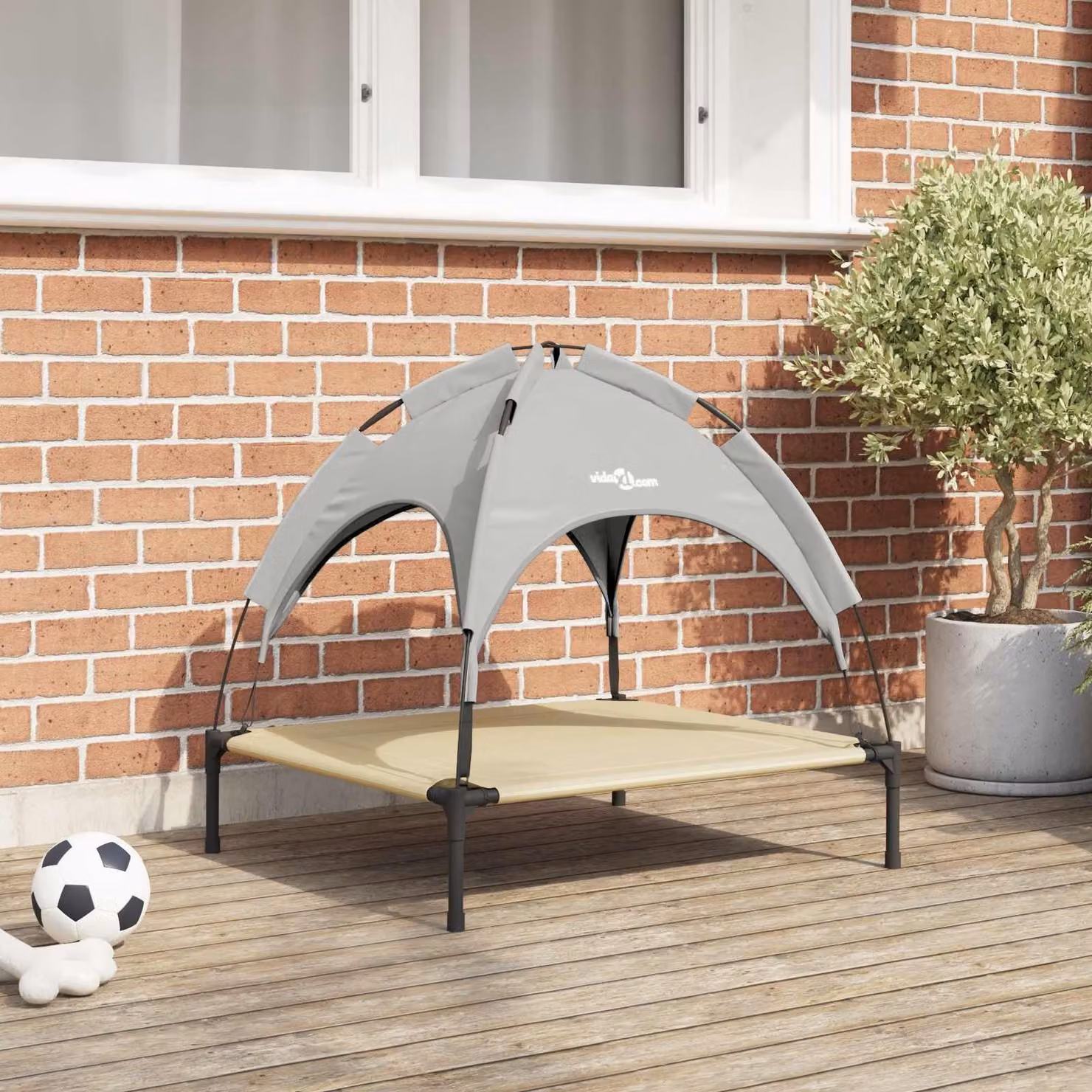 Letto per cani vidaXL in metallo con copertura rimovibile, grigio argento, H 71 x L 64 x P 71 cm