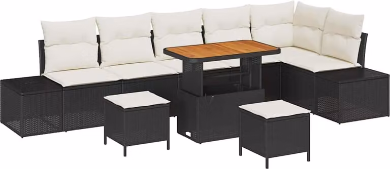 Set Divano da Giardino con cuscino 9 pcs Nero polyrattan