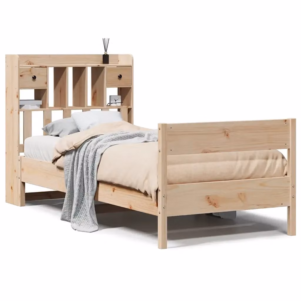Giroletto con libreria vidaXL in legno di pino naturale senza materasso L: 75 cm, P: 190 cm – 2