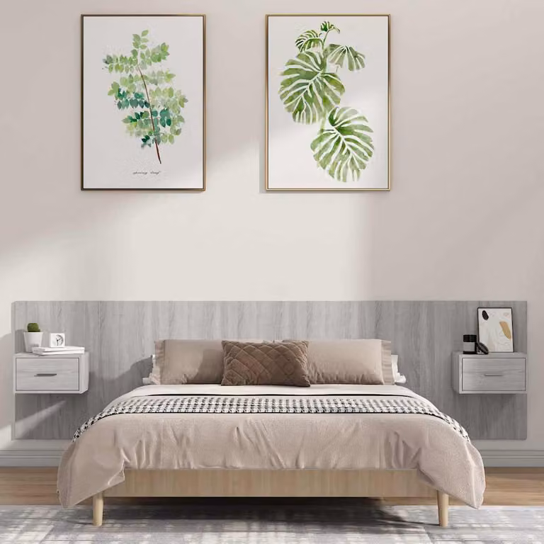 vidaXL Testiera Letto con Comodini Integrati in Legno Multistrato Grigio Matt
