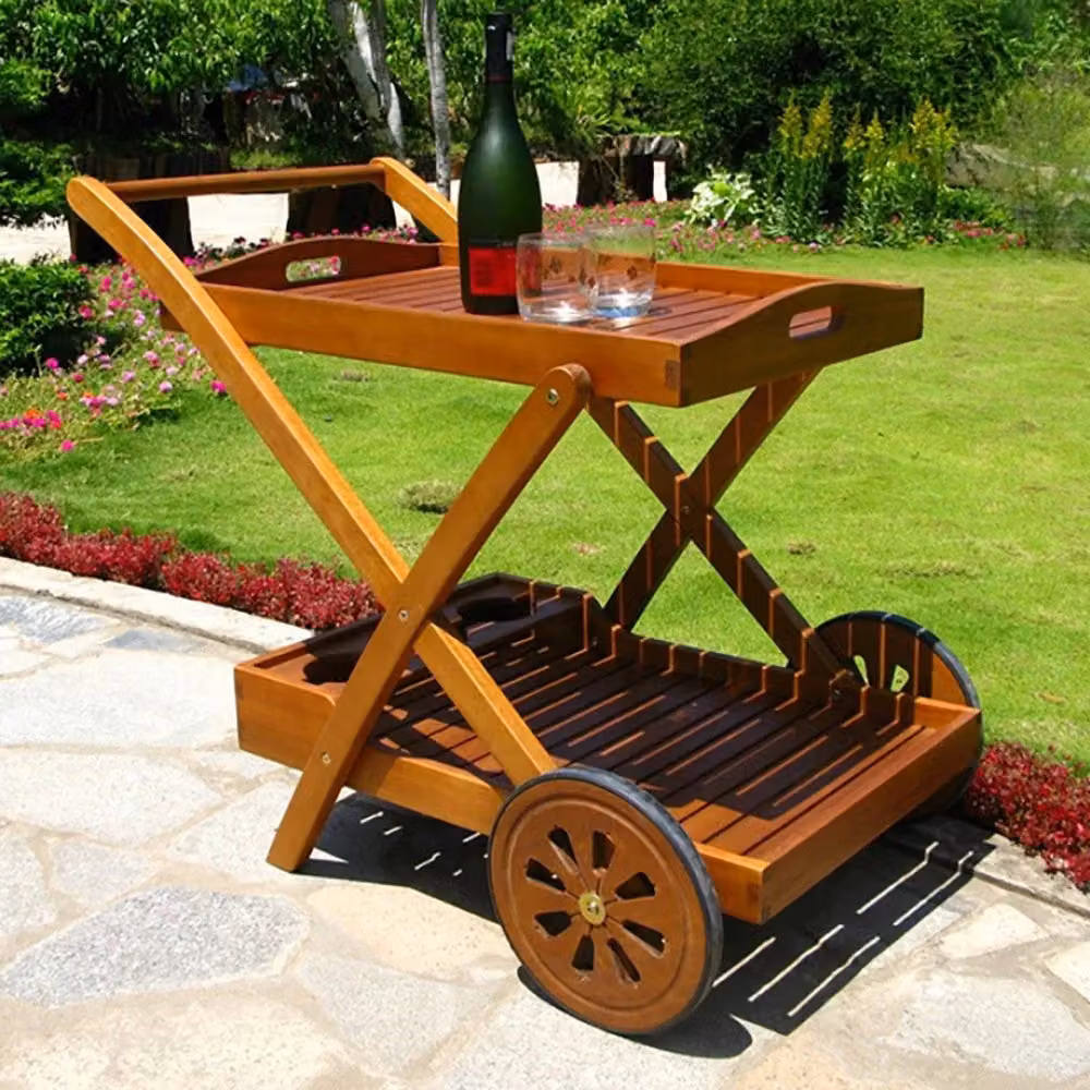 Trolley Bar GIORDANOSHOP in legno di acacia marrone L: 89 cm, P: 56 cm, H: 76 cm – 2