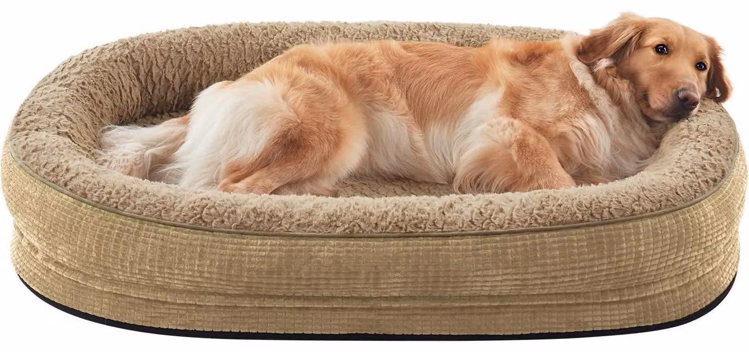 Cuccia ortopedica per cani, dimensioni 122x89 cm, color beige chiaro, con rivestimento impermeabile e fodera in pile