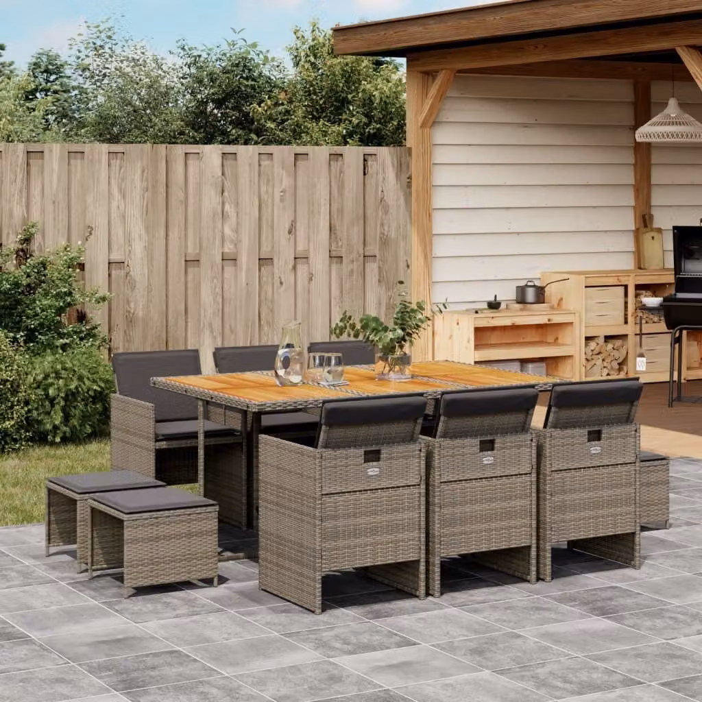 Maison Exclusive - Set da Pranzo da Giardino 11pz con Cuscini in Polyrattan Grigio