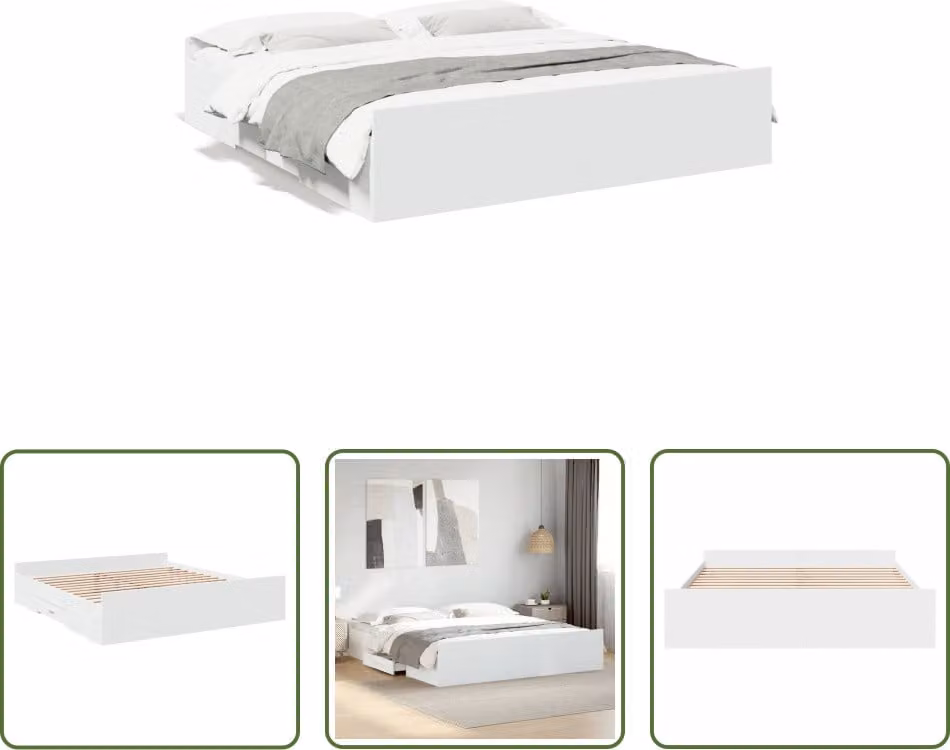 The Living Store Giroletto con cassetti bianco 200x200 cm materiale legno