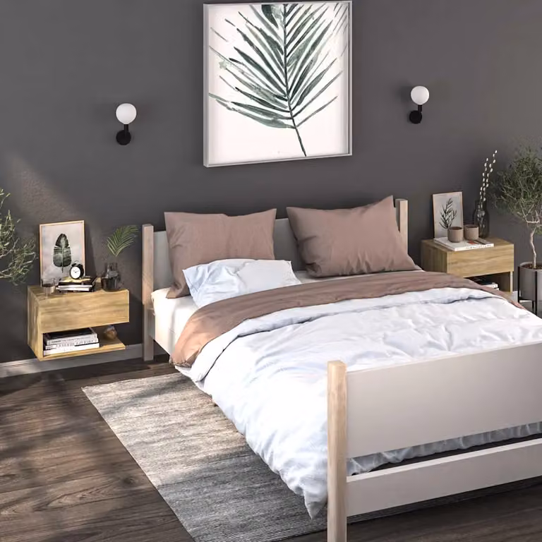 Set di 2 comodini a muro vidaXL in legno Rovere Sonoma L 46 x P 29,5 x H 30 cm
