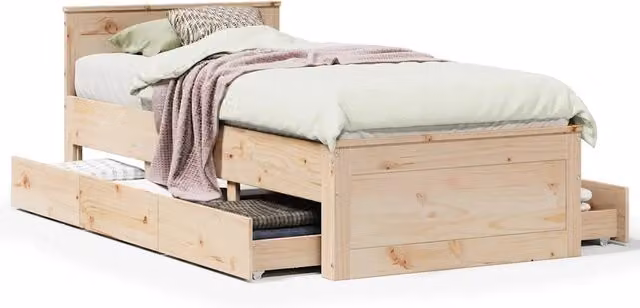 Letto singolo per adulti Design In in legno massello di pino naturale con testiera e doghe fisse L: 196 cm, P: 79,5 cm, H: 75 cm