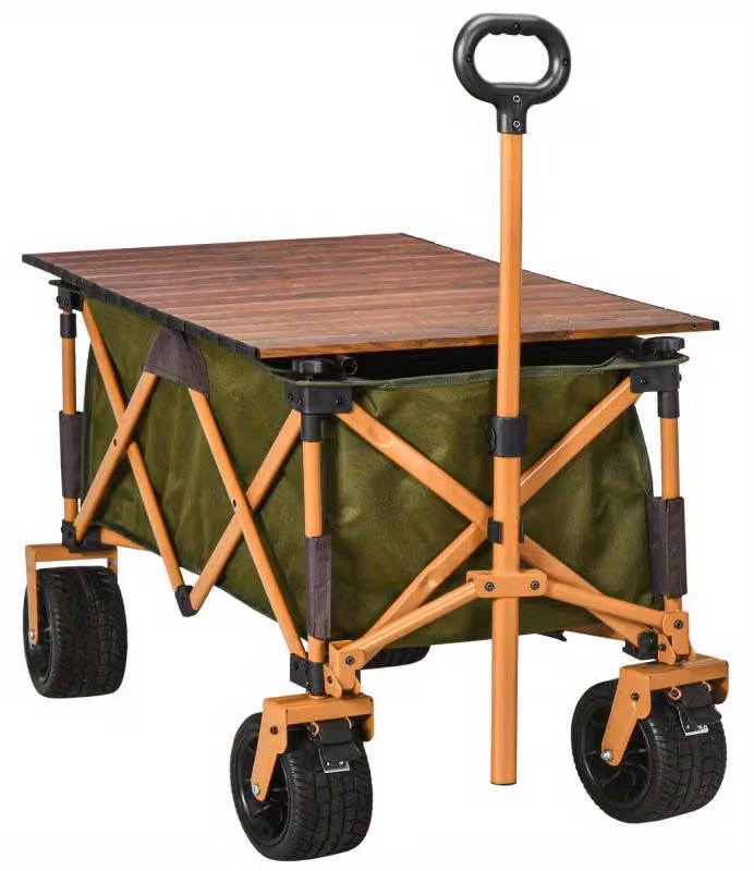Carrello da trasporto – Carrello per la spiaggia – Carrello pieghevole – Capacità: 120 kg – Con piano di appoggio – Verde
