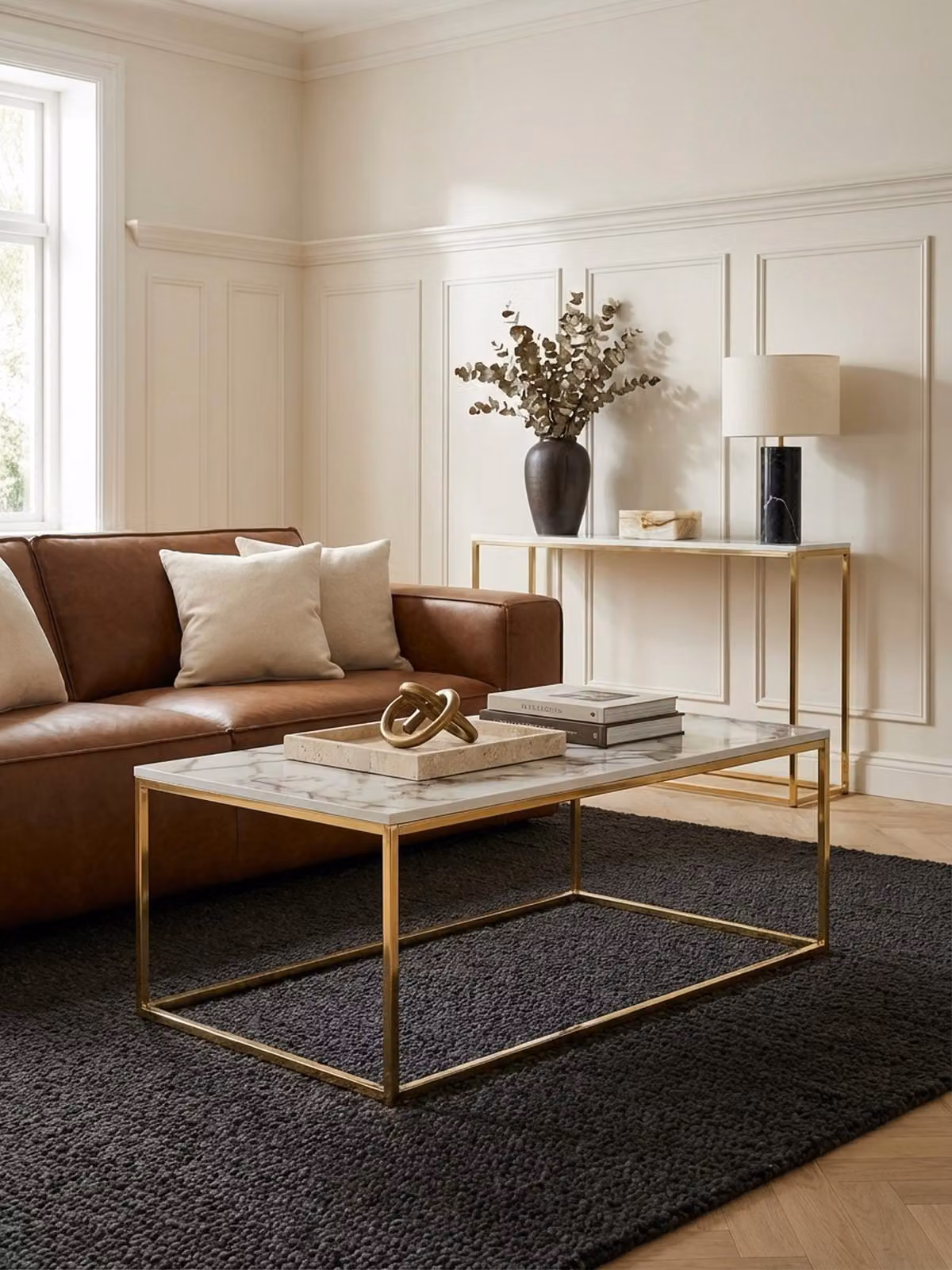 Tavolino da salotto 100x60x40 cm con effetto marmo bianco/oro, tavolino da salotto con struttura in metallo, tavolino da divano rettangolare, tavolino da salotto, tavolino ausiliario