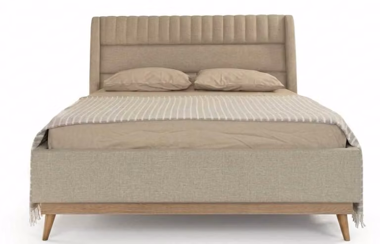 Letto imbottito beige, design moderno, lussuoso, matrimoniale