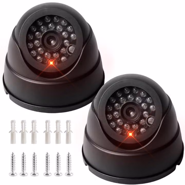 2 telecamere finte con LED lampeggianti rossi, adatte sia per interni che per esterni