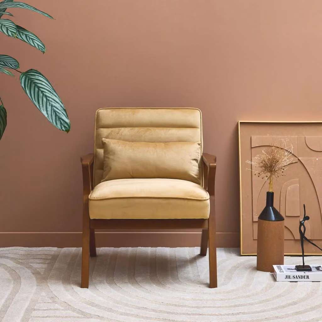 Poltrona lounge scandinava Sweeek in velluto marrone con struttura in legno massiccio – 2