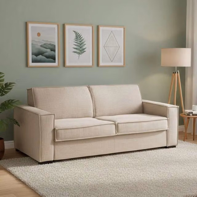Divano Letto Alisa Talamo Italia, Divano a 2 posti con apertura girevole e braccioli slim, in tessuto beige, L: 180 cm, P: 95 cm, H: 90 cm