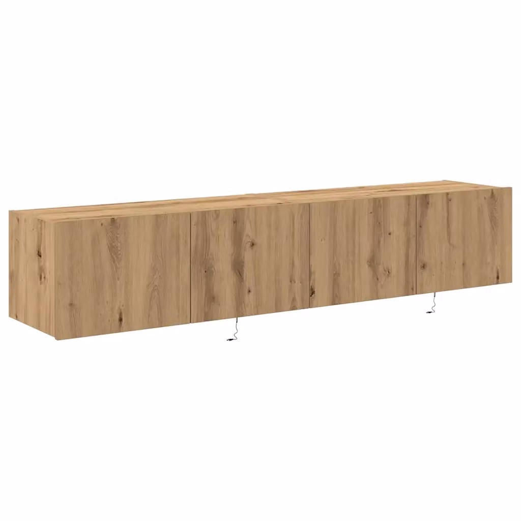 Mobile TV moderno a parete con strisce LED in legno di rovere color marrone L: 80 cm, P: 35 cm, H: 31 cm – 2